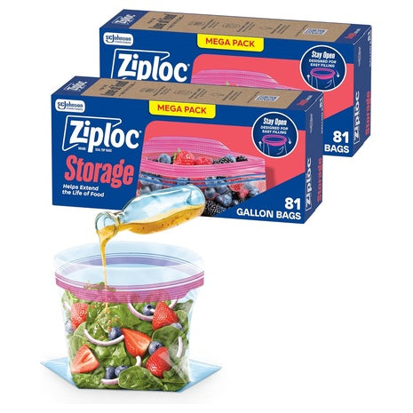 162 Ziploc Gallon Stand Up Bottom Food Storage Bags