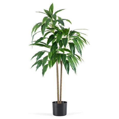 51" Faux Dracaena Tree In Black Planter Realistic Indoor Artificial Plant For Home & Office