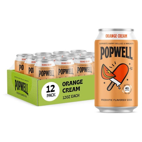 12-Pack Popwell Orange Cream Prebiotic Soda