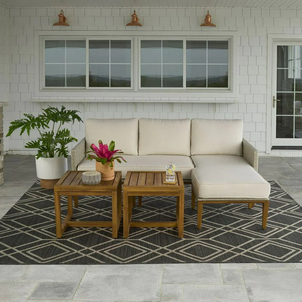Sofa Lounger with Two Acacia Wood Tables with Cushions