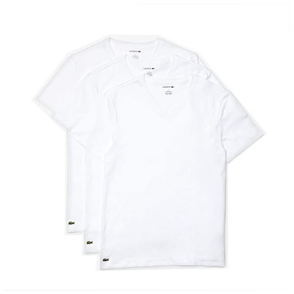 3 Lacoste Men's 100% Cotton Slim Fit V-Neck T-Shirts