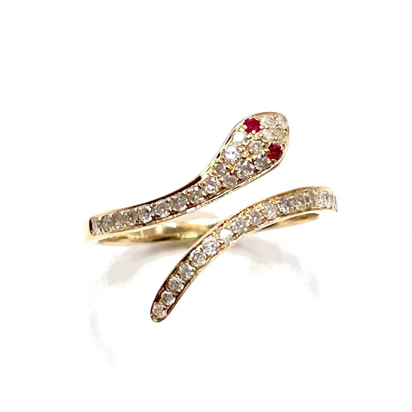 Stunning 14k Yellow Gold or White Gold Diamond and Ruby Snake Ring