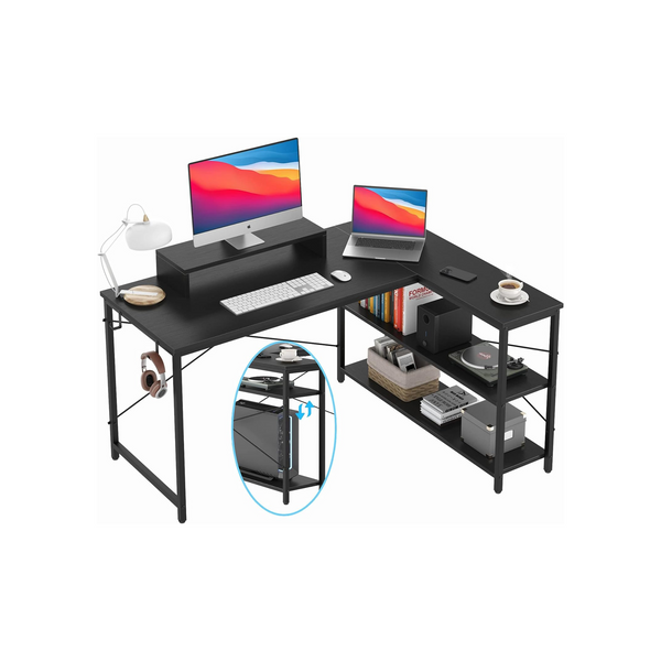 L Shaped Computer Desk with Storage Shelves