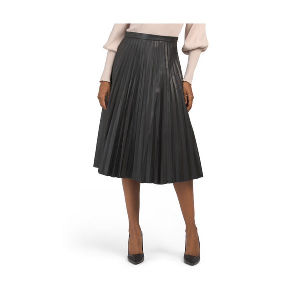 Bagatelle Collection Faux Leather Pleated Midi Skirt (2 Colors)