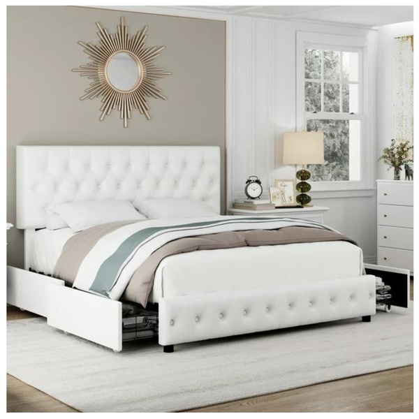 Homfa Faux Leather Storage Platform Bed Frame with 4 Drawers (2 Colors)