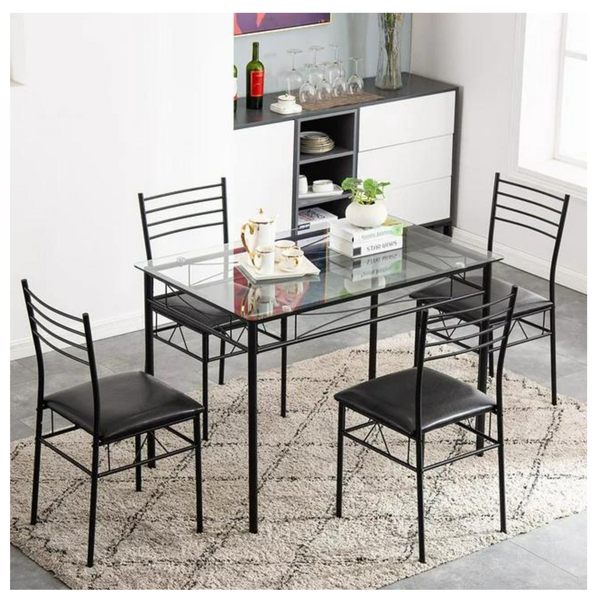 5 Pcs Dining Set With Glass Top Table