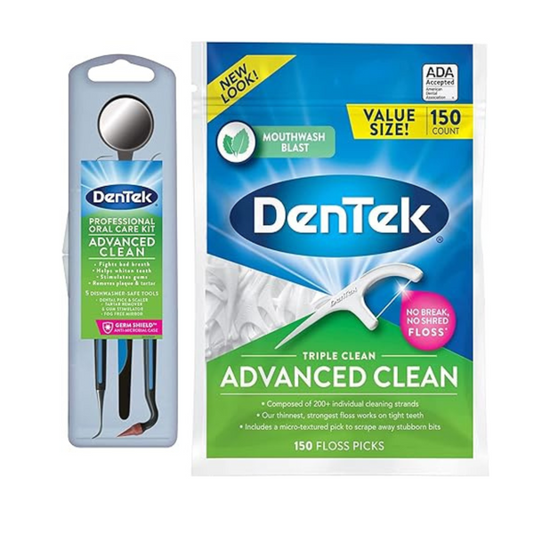 DenTek Professional Oral Care Kit + 150 Ct Triple Clean Advanced Floss Picks