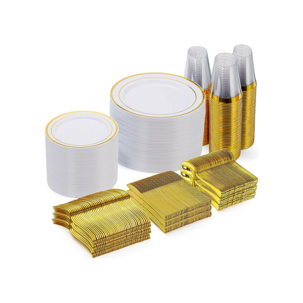 600 Pieces Gold Disposable Plates for 100 Guests