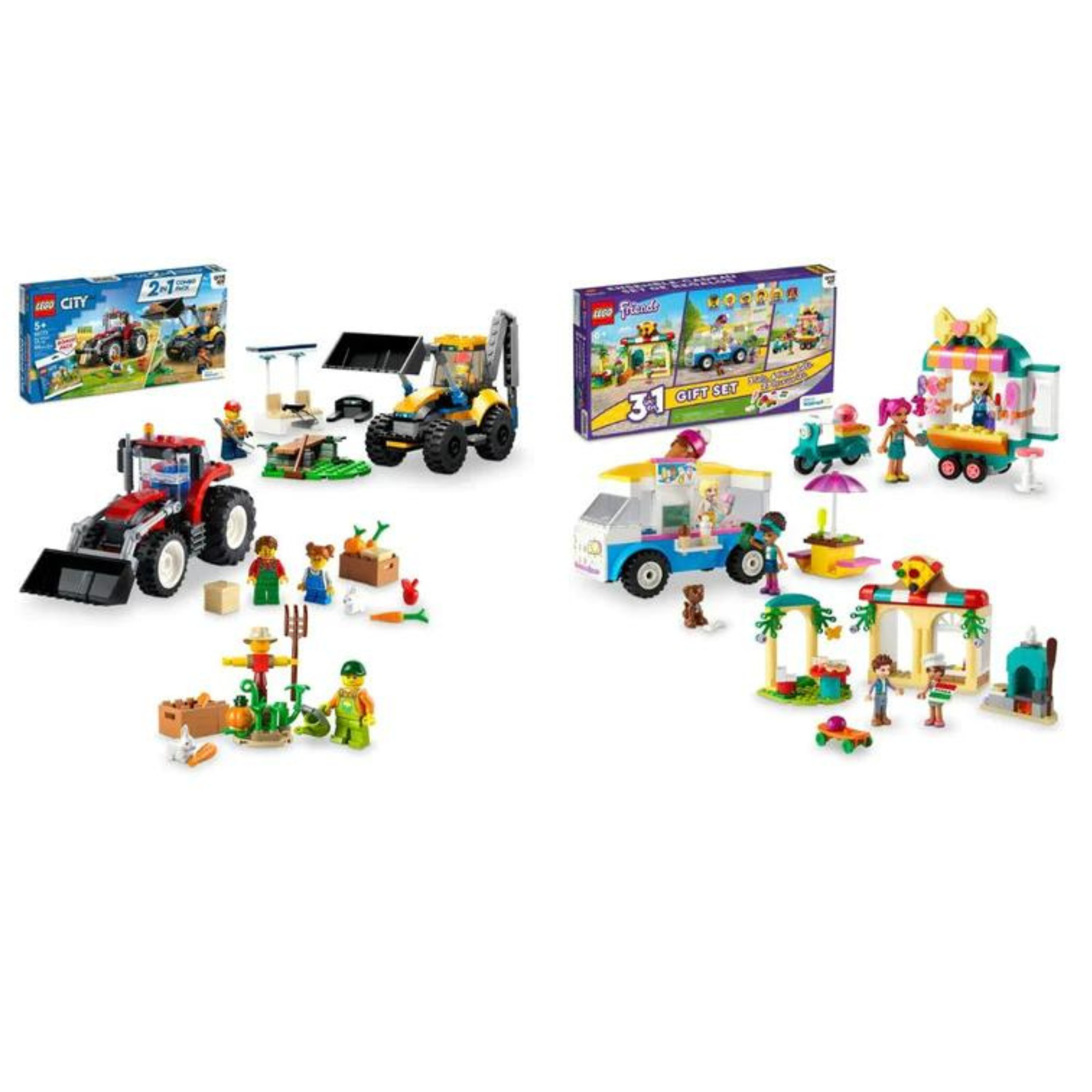 LEGO Play Day Gift Set Or Lego 2 in 1 Tractor and Construction Digger Building Toy Set