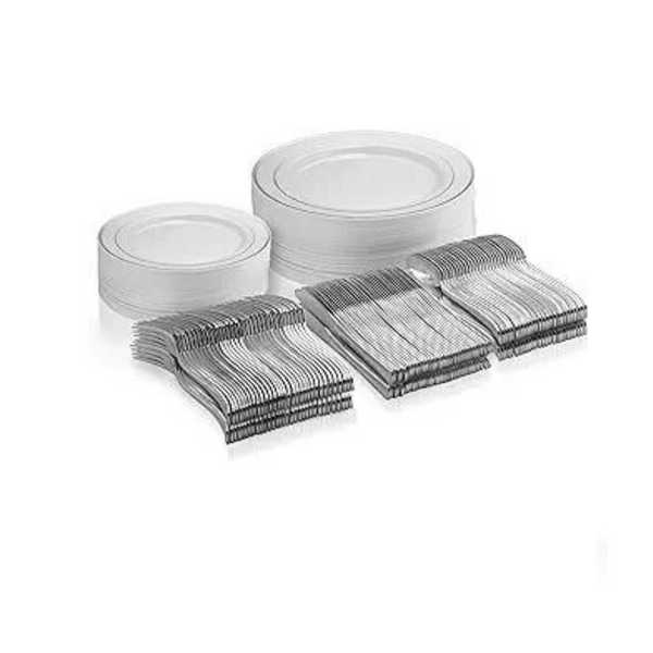 125 Pcs Plastic Disposable Dinnerware Set