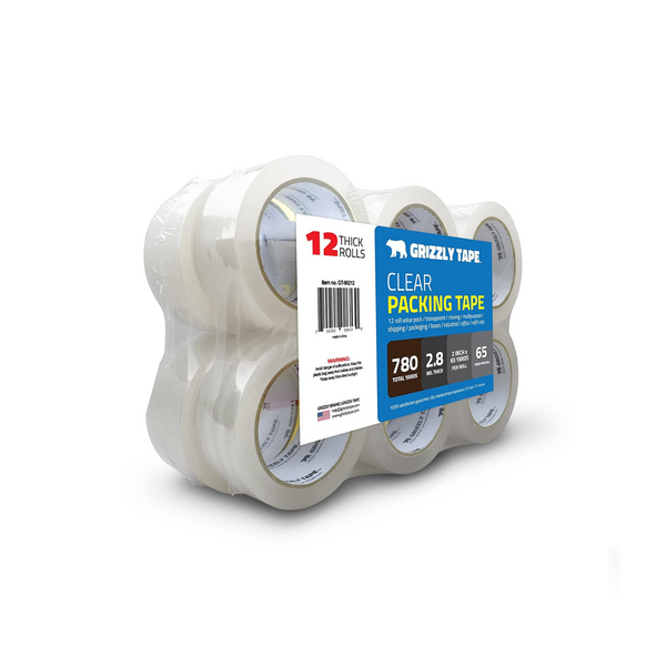 12 Rolls of Grizzly Power Clear Packing Tape