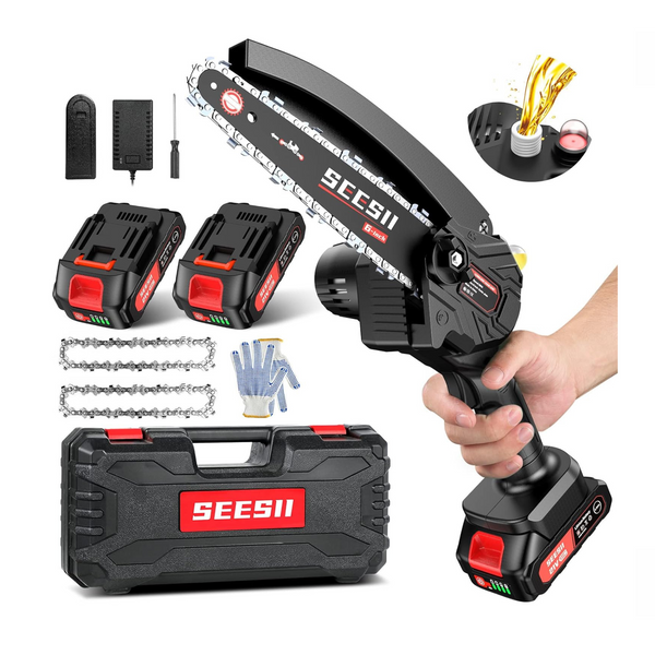 Cordless Mini Chainsaw With Batteries & Oiler System