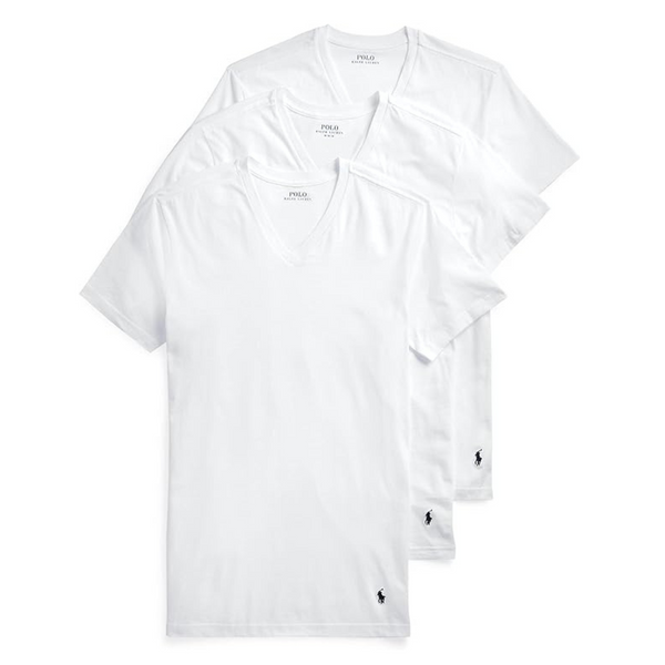 3 camisetas interiores de algodón con cuello en V y corte ajustado para hombre Ralph Lauren