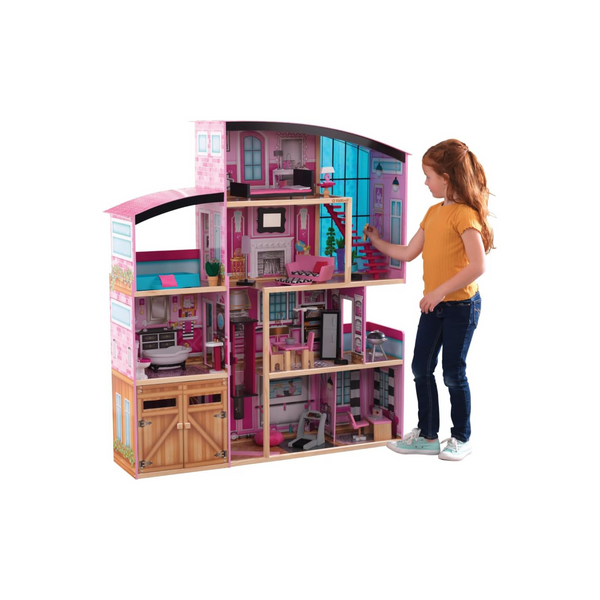 Casa de muñecas KidKraft Wooden Shimmer Mansion con 30 accesorios