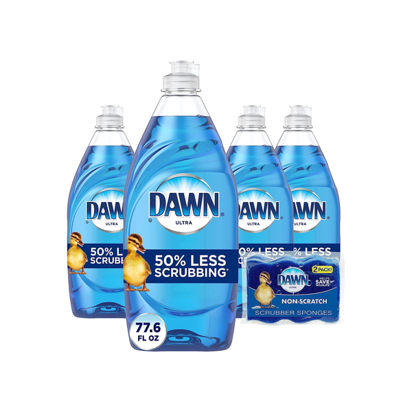 4 Dawn Ultra Jabón líquido para platos con 2 esponjas