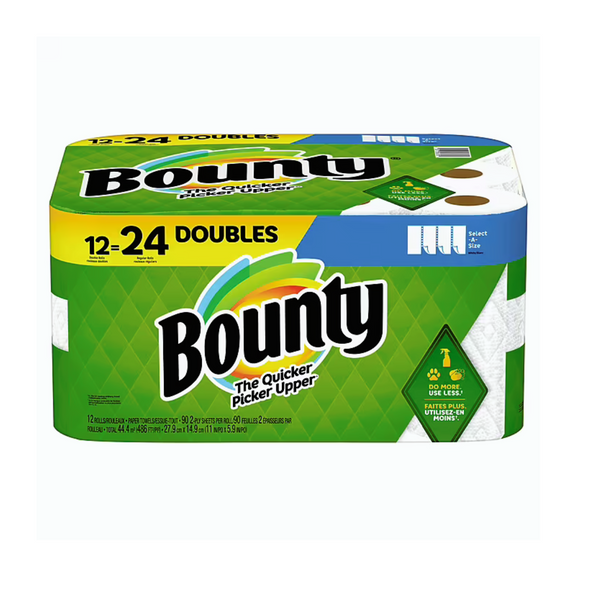 12 rollos dobles = 24 rollos regulares de toallas de papel Bounty Select-A-Size