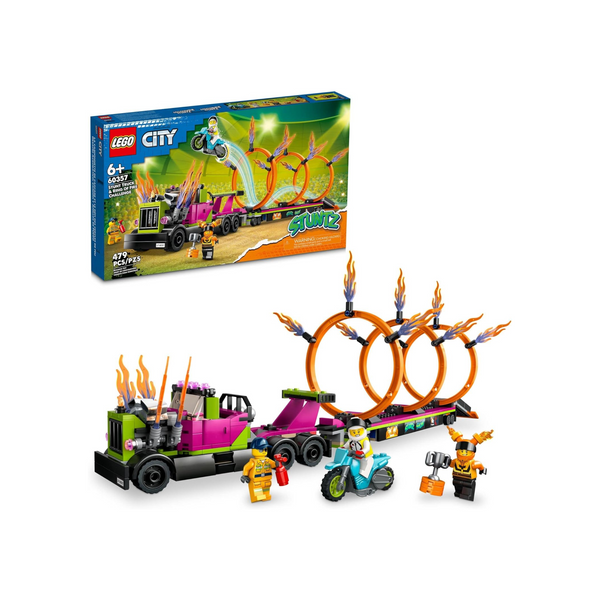 Juego de desafío Lego City Stuntz, camión acrobático y anillo de fuego, 479 piezas