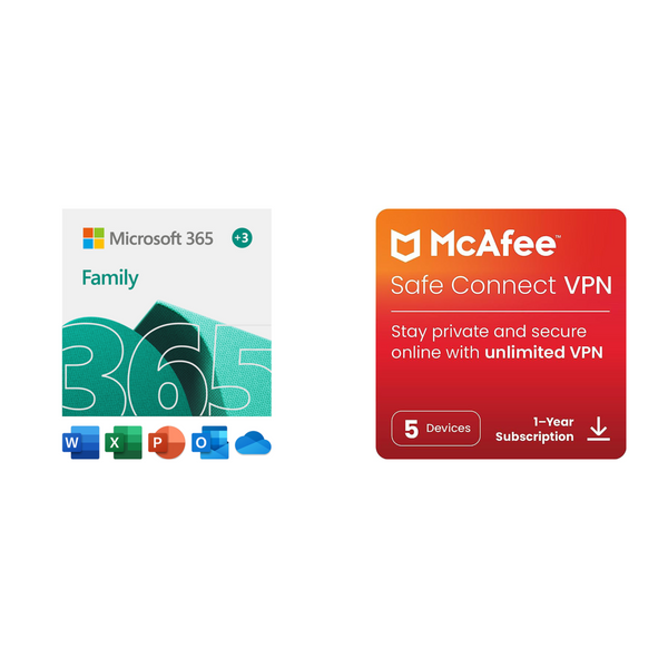 Familia Microsoft 365 de 15 meses + VPN segura de McAfee por 1 año