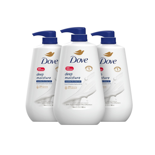 3 Big Bottles Of Dove Body Wash with Pump