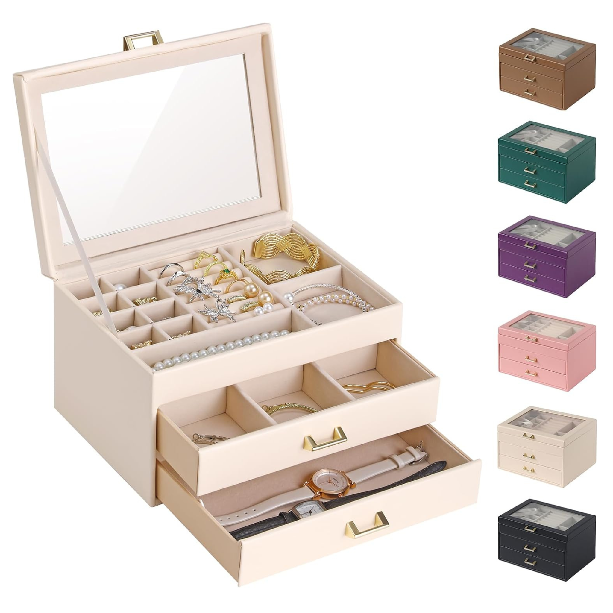 Jewelry Box with Glass Lid (6 Colors)