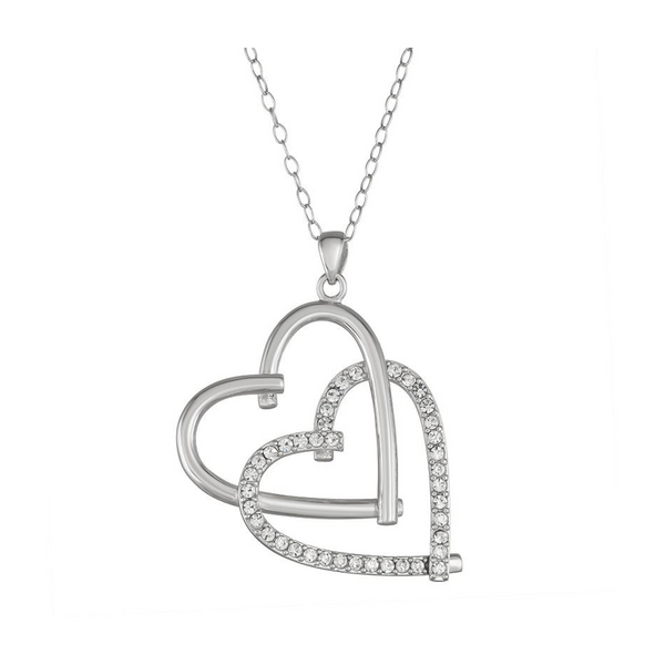 Collar de corazón entrelazado con cristales de plata de ley