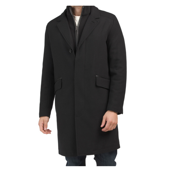 Cole Haan Signature Wool Blend With Knit Bib Overcoat