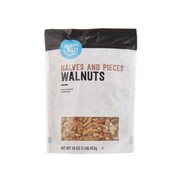 2 Bags Of 16oz Happy Belly California Walnuts Halves And Pieces