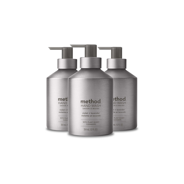 3 botellas de jabón de manos en gel Method, violeta + lavanda