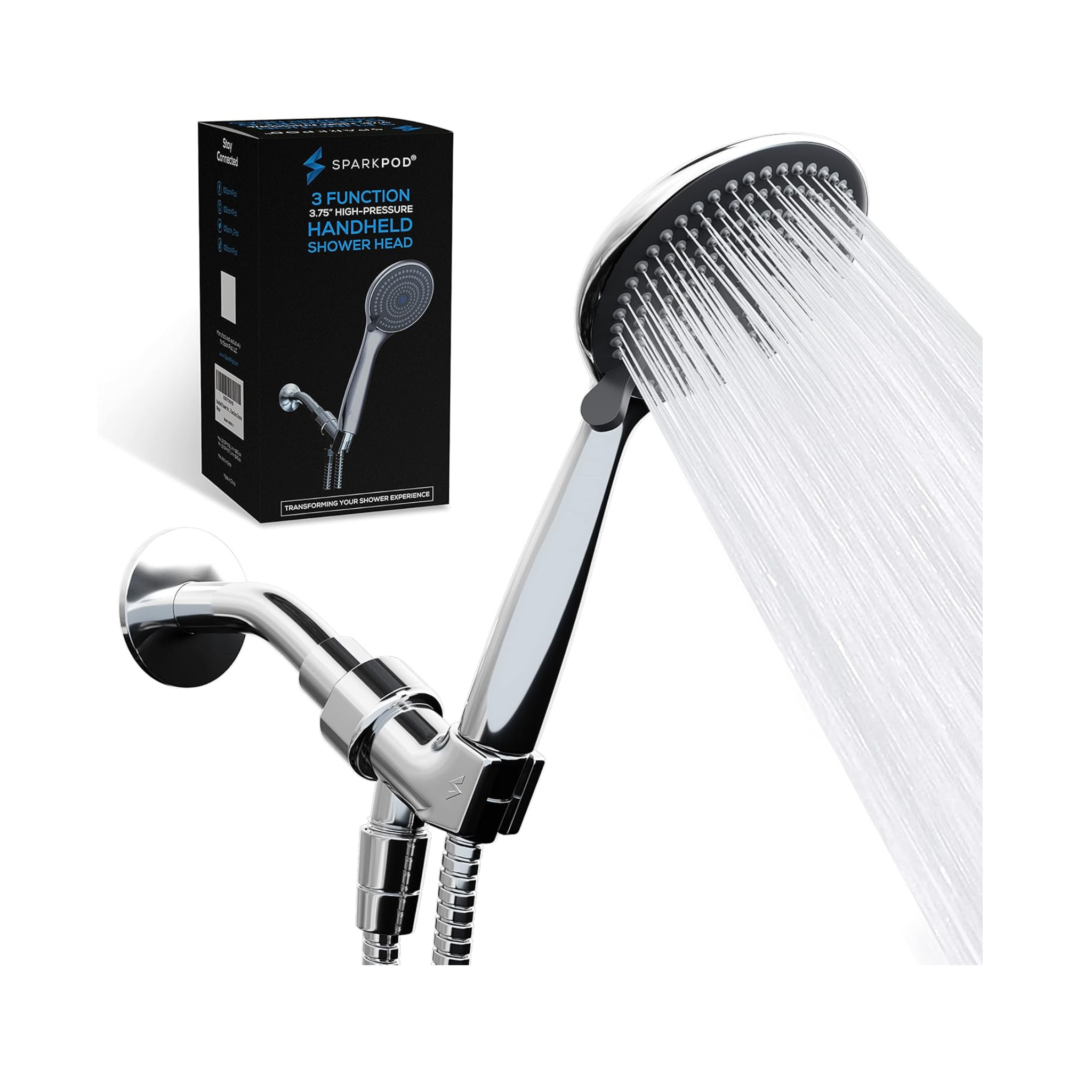 High Pressure 3-Function Handheld Shower Head with 5 ft. Hose and Bracket