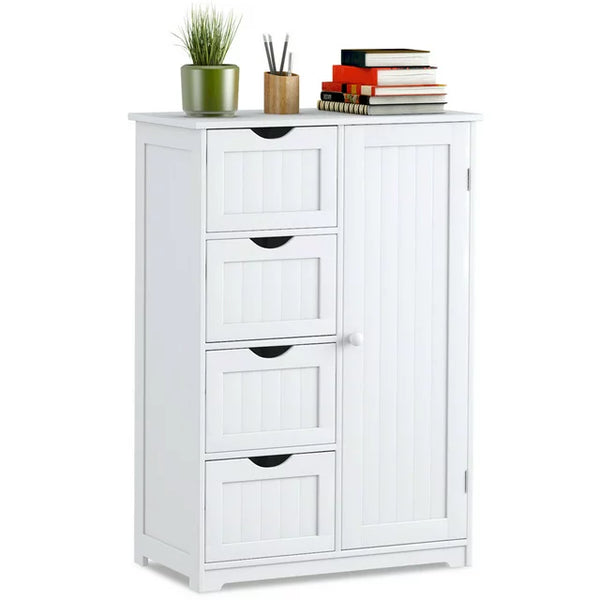 Almacenamiento de gabinete de baño de madera con 4 cajones