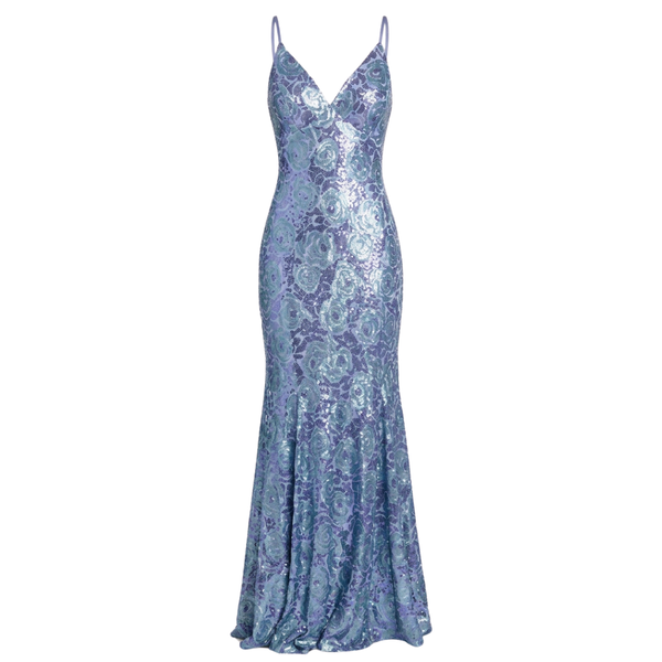 Morgan & Company Juniors' Sequin Floral Pattern V-Neck Ball Gown
