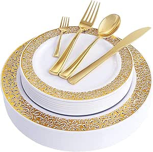 150 Piece Disposable Silver Plates and Napkins Dinnerware Set