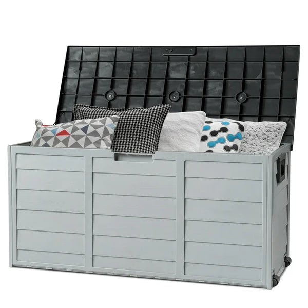 Ktaxon Herramientas de caja de cubierta de almacenamiento de resina para jardín al aire libre de 75 gal