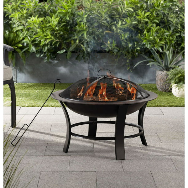 Mainstays Brasero de leña redondo de metal para exteriores de 26"