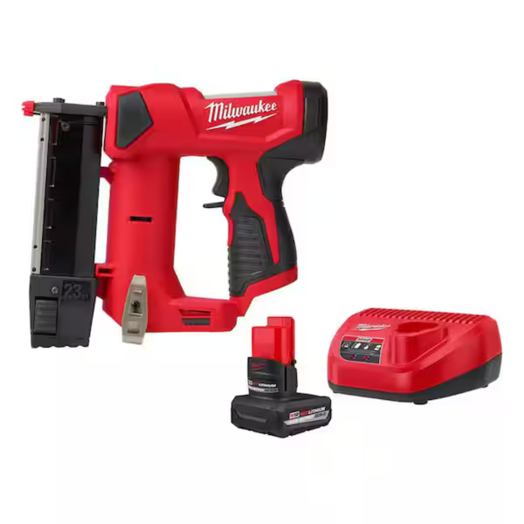 Milwaukee M12 12-Volt 23-Gauge Lithium-Ion Cordless Pin Nailer With HIGH OUTPUT XC5. 0 Starter Kit