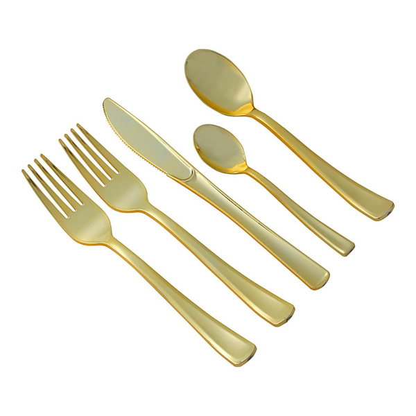 250 Piece Gold Plastic Silverware Set