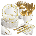 350 Pcs White and Gold Disposable Dinnerware Set