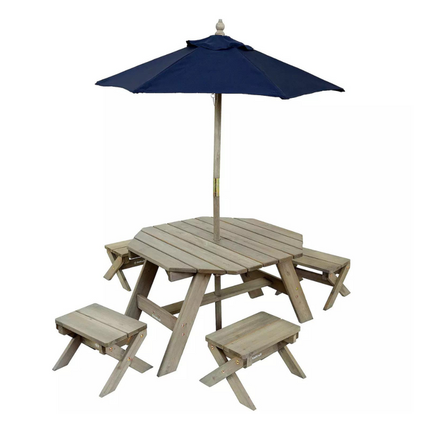6 Piece Kid's Picnic Table, Stools & Umbrella