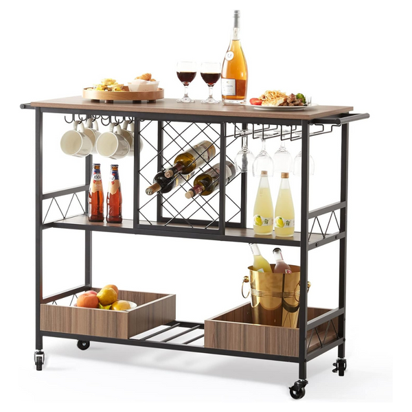 3 Tier Rolling Bar Cart