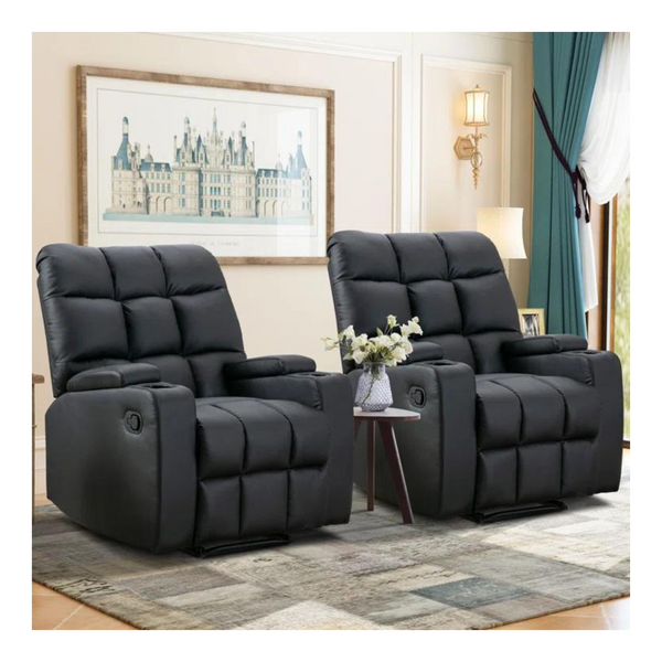 Set Of 2 Leather Recliner with Massage