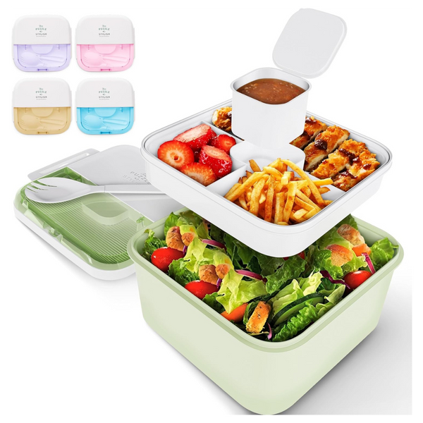 Bento Lunch Box - 2 Floors, 3 Compartments, Leak-Proof