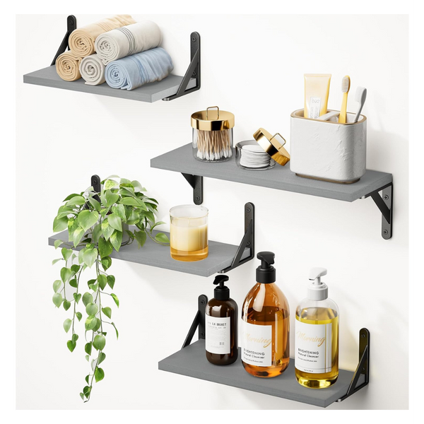 4 Floating Wall Mounted Wood Shelves