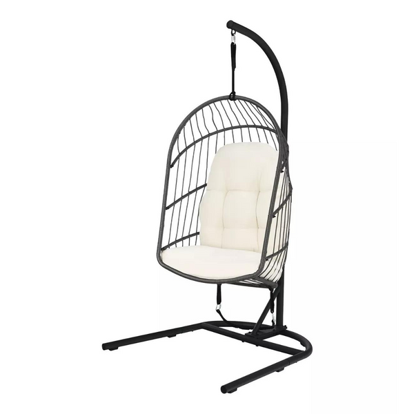 Hanging Wicker Egg Chair with Stand and Cushion