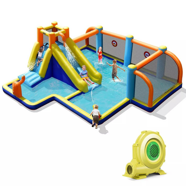 Giant Soccer-Themed Inflatable Water Slide with 735W Blower