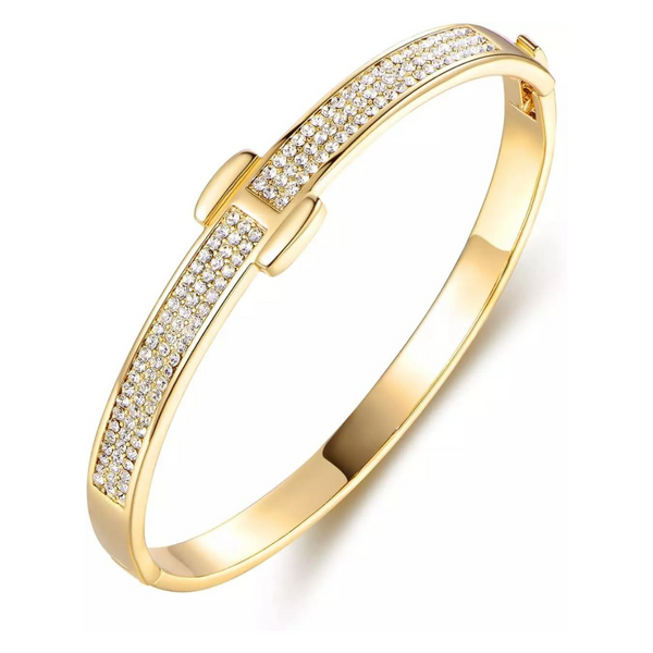 18K White/Gold Plated Crystal Belt Bangle
