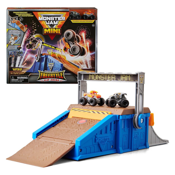 Monster Jam Mini Freestyle Flip Arena Playset w/2 Trucks
