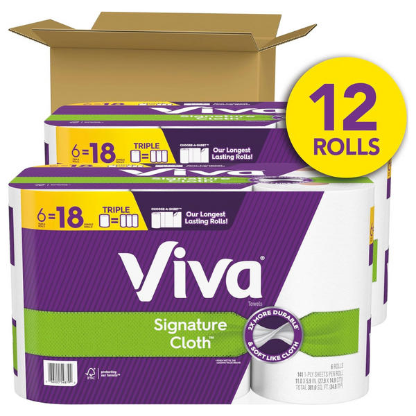 12 Triple Rolls = 36 Regular Rolls Of Viva Signature Cloth Paper Towels