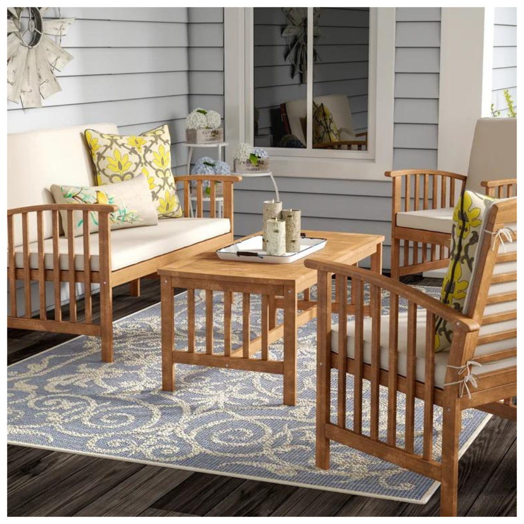 4 Piece Outdoor Wooden Seating Set With Cushions