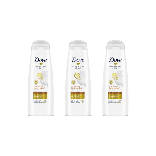 3 botellas de champú anticaspa Dove DermaCare con piritionato de zinc