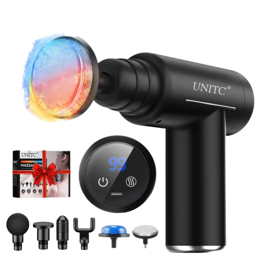 Unitc Heat & Cold Deep Tissue Mini Massage Gun With 6 Heads